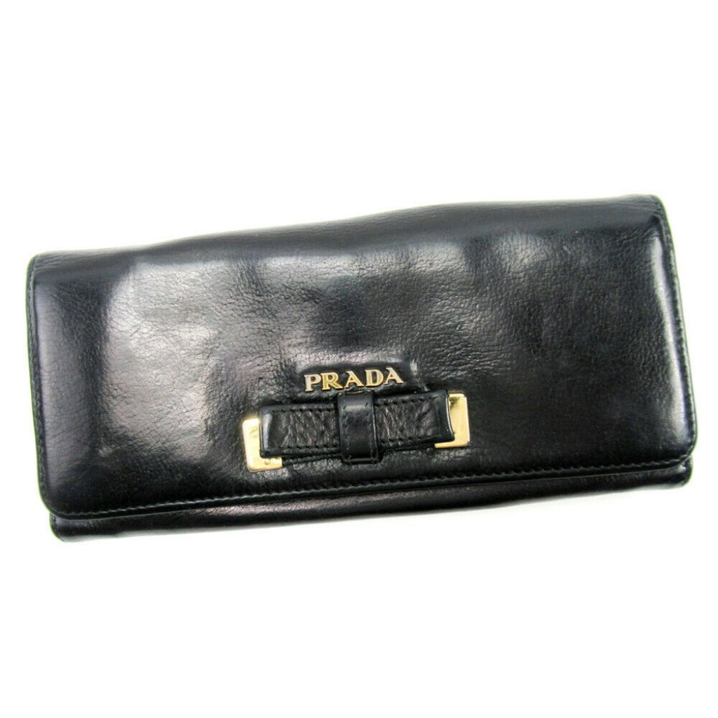 Prada Wallet Ribbon Motif Leather Auth Used T17239